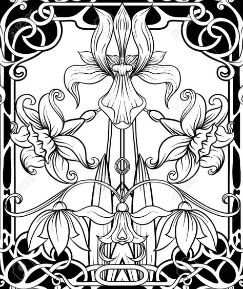 Spring flowers seamless pattern, background. colored vector illustration. in art nouveau style, vintage, old, retro style. on tea green and pink background. - 133011160 Art Nouveau Flowers Illustration, Outline Background, Pictures Of Spring Flowers, Fleurs Art Nouveau, Chibi Coloring Pages, Motifs Art Nouveau, Illustration Art Nouveau, Design Art Nouveau, Art Nouveau Illustration