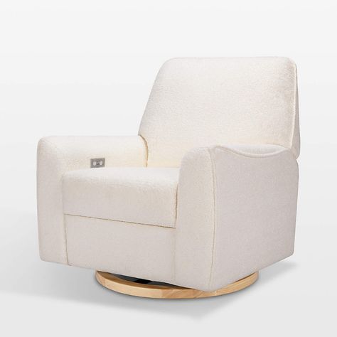 Babyletto Sunday Performance Chantilly Fleece Nursery Power Glider Recliner Chair with Light Wood Base | Crate & Kids Sherpa Nursery, Baby Cribs Convertible, Nursery Glider, Cozy Texture, Rocking Chair Nursery, Glider Recliner, Nursery Chair, Peace And Quiet, Sleek Style