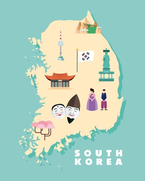 south korean map with landmarks South Korean Aesthetic, Multicultural Fair, Painting Illustrations, Korea Map, Seoul Korea Travel, South Korea Travel, Cartoons Png, Korea Travel, Korean Aesthetic