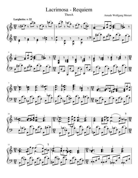 Lacrimosa Mozart, Mozart Music, Beginner Piano Music, Classical Sheet Music, Wolfgang Amadeus Mozart, Note Sheet, D Minor, Amadeus Mozart, Sheet Music For Piano