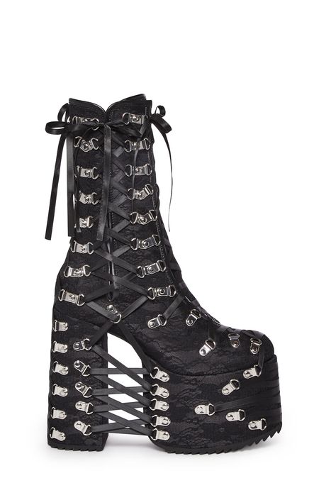 Shop Boots and Booties: Platform, Mini, Ankle, Chunky, & Wedge at Dolls Kill Goth Wedding Shoes, Platfrom Boots, Widow Clothing, Demonia Platform Boots, Gothic Heels, Dollskill Shoes, Ankle Platform Boots, Fancy Boots, Platform Heel Boots