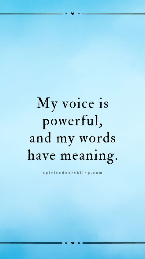 The fifth chakra is called Vissudha in Sanskrit, which means ‘purification’. This chakra is commonly referred to as the throat chakra. Naturally, this energy point is associated with the basic right to speak and to be heard – representing communication and expression.  Read 7 Strong Throat Chakra Affirmations to Find Your Voice on Spirited Earthling Blog Throat Chakra Activation, Attractive Voice Affirmations, Communication Affirmations, Voice Affirmations, Throat Chakra Affirmation, Morning Meditations, Voice Quotes, How The Universe Works, Find Your Voice