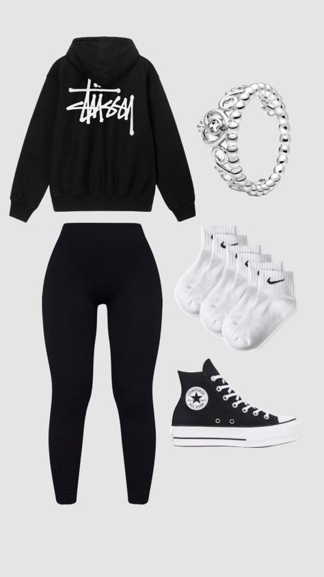 Stussy Hoodie Outfit, Black Stussy Hoodie, Stussy Hoodie, Black Sweats, Day Outfits, Cute Lazy Day Outfits, Lazy Day Outfits, Hoodie Outfit, Lazy Day