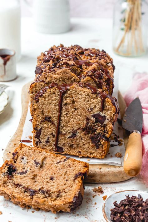 Chocolate Chunk Streusel Loaf Cake (Vegan) Vegan Chocolate Chip Loaf, Gluten Free Loaf Cake, Vegan Loaf Cake, Coffee Cake Loaf, Vegan Loaf, Vegan Bread Recipes, Vegan Baked Goods, Vegan Bread Recipe, At Home Cooking