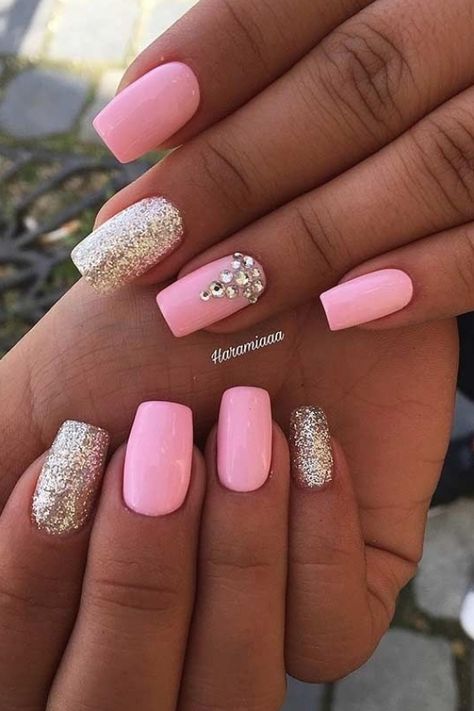 Light Pink Acrylic Nails, Light Pink Nail Designs, Emerald Nails, Nails With Glitter, Pink Glitter Nails, Light Pink Nails, Pink Nail Art, Pink Nail Designs, Pink Nail