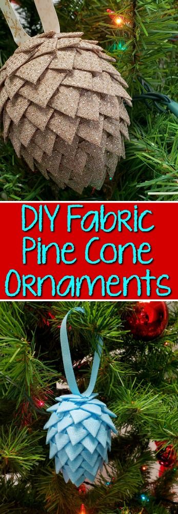 DIY Fabric Pine Cone Ornaments | SensiblySara.com Holiday Fabric Crafts, Pine Cone Ornaments, Quilted Fabric Ornaments, Cone Ornaments, Sewn Christmas Ornaments, Christmas Fabric Crafts, Fabric Crafts Diy, Folding Origami, Folded Fabric Ornaments