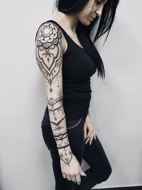 Black Lace Sleeve Tattoo, Lace Sleeve Tattoo, Lace Sleeve Tattoos, Wrap Tattoo, Gothic Tattoo, Sleeve Tattoo, Victorian Gothic, Tattoos And Piercings, Sleeve Tattoos