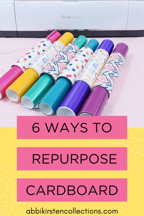 If you have tons of leftover cardboard tubes in your craft room like me then you will love these six brilliant cardboard tube crafts! I’ve seen so many crafters ask for ideas to repurpose their cardboard tubes leftover from empty craft vinyl rolls – some of you have bins full of them (guilty as charged). Today I am sharing my ideas to recycle the tubes into something fabulous! | Abbi Kirsten Collections #papercrafts #cricut #svg Cardboard Tube Crafts, Tube Crafts, Quick Projects, Hair Bow Organizer, Napkin Rings Diy, Craft Shed, Cardboard Rolls, Bow Organizer, Pencil Organizer