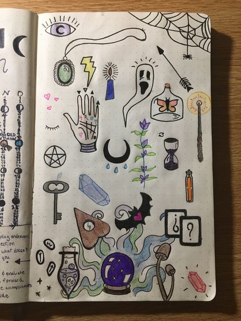 Easy Witchy Doodles, Spiritual Doodles Art Journaling, Witchy Doodles Simple, Easy Witchy Drawings, Witchy Drawing Ideas, Spiritual Doodles, Witchcraft Drawing, Witch Doodles, Witchy Bujo