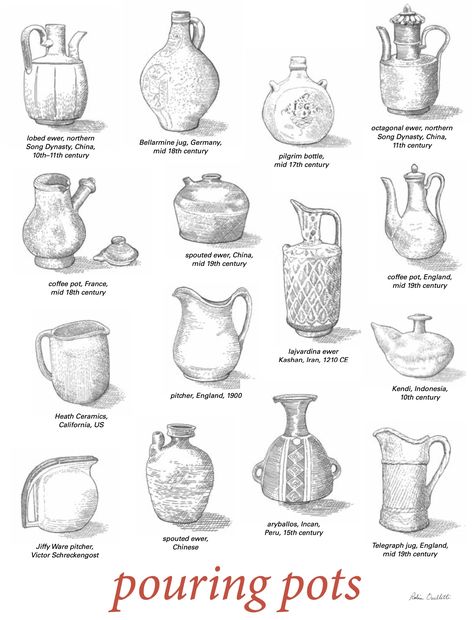 Pottery Illustrated: Pouring Pots Pottery Illustration Drawings, Pottery Sketch, Drawing Pottery, Pottery Illustration, Hatching Drawing, Hatch Drawing, Pottery Making Illustrated, Functional Ceramics, Pottery Design