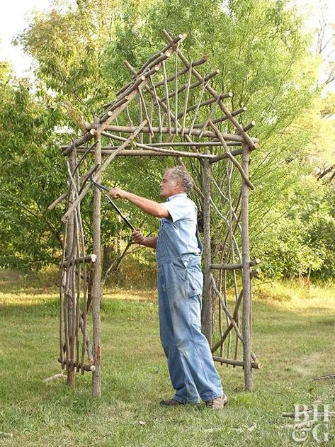 Twig Arbor, Arbor Garden, Arbors Trellis, Garden Arbor, Have Inspiration, Ideas Garden, Garden Structures, Small Trees, Garden Crafts