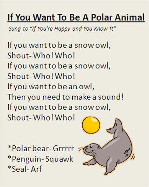 "If You Want To Be A Polar Animal" song, great for Winter time. Marco The Polar Bear Felt Story, Animals In Winter Activities, Winter Rhymes, Music Preschool, Arctic Animals Preschool, Animal Song, Animals In Winter, Winter Lesson Plan, Daycare Curriculum