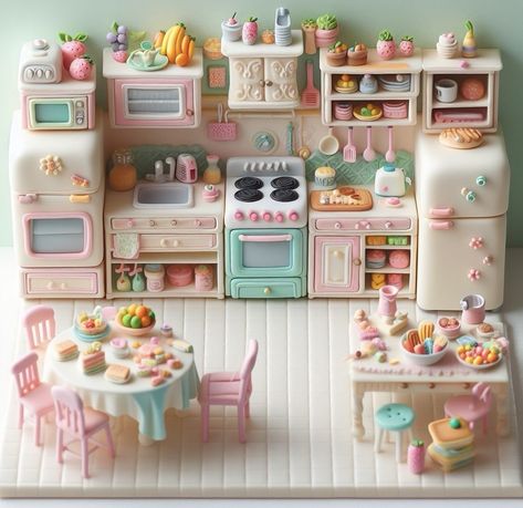 Clay Doll House Miniatures, Mini Clay Furniture, Clay Doll House, Calico Critters Families, Clay Doll, Diy Doll Miniatures, Tanah Liat, Cute Clay, Barbie House