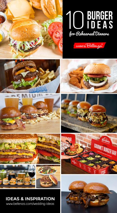 Sides For Hamburgers, Burger Station, Gourmet Burger Bar, Casual Wedding Reception, Wedding Food Ideas, Fun Wedding Ideas, Dinner Reception, Gourmet Breakfast, Pizza Burgers