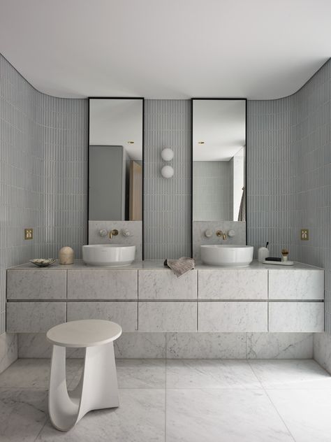 WALSH BAY PENTHOUSE - Greg Natale Finger Tiles Bathroom, Finger Tiles, Celebrity Bathrooms, Bathroom 2022, Bathroom Remodel Inspiration, Greg Natale, Australian Interior Design, Ceramic Mosaic, Remodel Inspiration