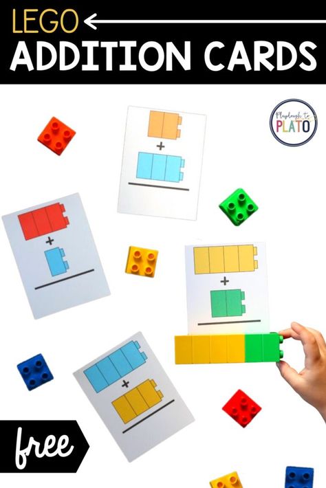 These FREE Lego addition cards are perfect for early learners who are starting to learn about putting numbers together for addition. It is a very visual game with manipulatives making it a fun and engaging math center or whole group activity! #addition #mathcenter #Legoactivities Place Value Cards, Free Math Centers, Math Fact Games, Lego Math, Playdough To Plato, Lego Theme, Used Legos, Kindergarten Freebies, Maths Games