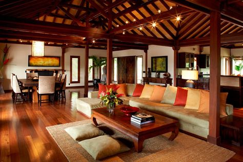 Love this look --Modern Balinese Contemporary ... Balinese Interior, Bali Style Home, Tropical Living Room, Balinese Decor, Tropical Interior, Indian Home Design, Casa Country, Kerala House Design, Casas Coloniales