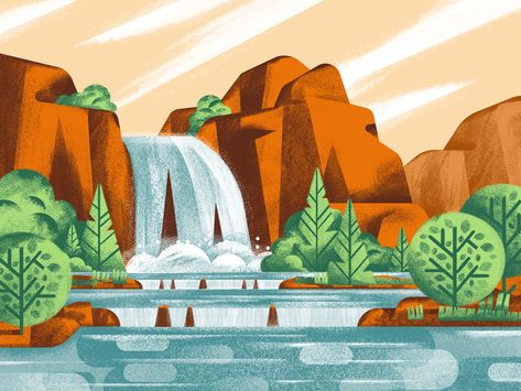 Havasu Falls - Arizona Arizona Graphic Design, Falls Illustration, Arizona Mural, Arizona Artwork, Havasu Falls Arizona, Arizona Graphic, Camping Page Arizona, Havasu Falls, Painting References