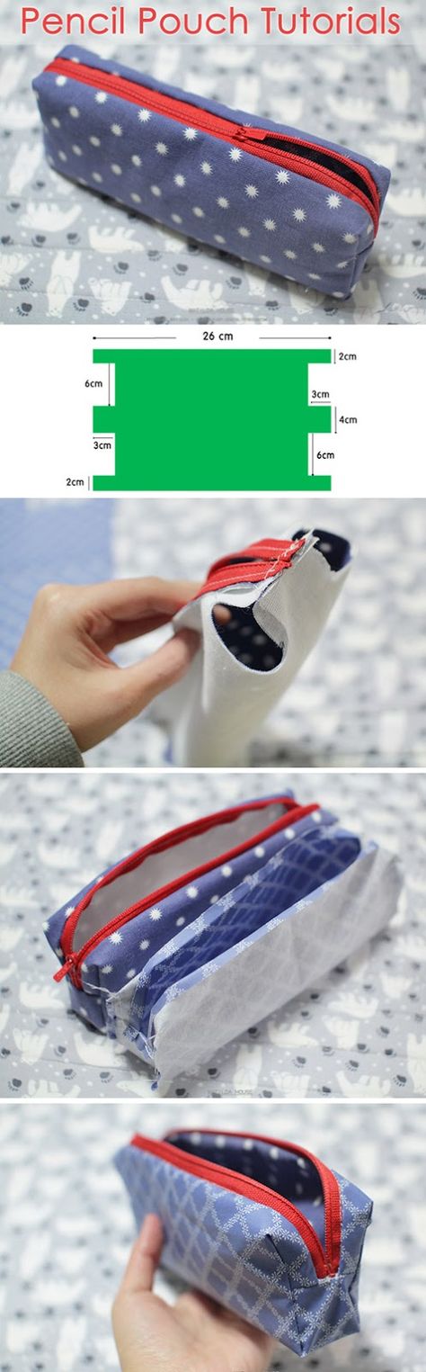 DIY Pencil Pouch Tutorials with Pattern Pen Pouch Sewing Pattern, Pencil Bags Diy How To Make, Pencil Case Template, Box Pencil Case Pattern, Pencil Case Diy Pattern, Pencil Case Making, How To Sew Pencil Case, How To Make A Pencil Case, Diy Pencil Case Pattern