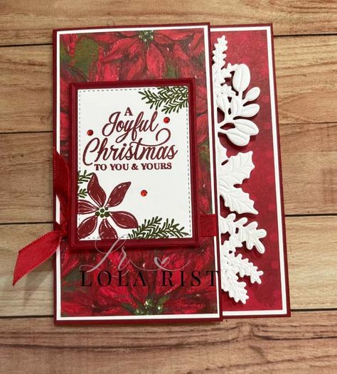 Boughs Of Holly DSP Meets Merriest Moments! - Lola Rist, Stampin' Up! Demonstrator Stampin Up Christmas Cards 2022-2023, Boughs Of Holly Dsp, Merriest Moments, Christmas Card Tutorials, Boughs Of Holly, Poinsettia Cards, Handmade Christmas Card, Christmas Card Inspiration, Homemade Christmas Cards