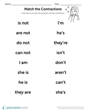 Second Grade Reading & Writing Worksheets: Match the Contractions 3rd Grade Homework, Second Grade Reading, Third Grade Worksheets, Centers For Kindergarten, Homeschool Worksheets, First Grade Worksheets, Grade Spelling, Homeschool Education, Elementary Writing