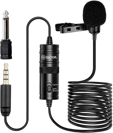 BOYA Microphones by-M1 Compact Smartphone Camera DSLR Lavalier Microphones for iPhone Android gate here 👉 or https://amzn.to/3p46788Including lapel clip, LR44 battery, one foam windscreen, 1/4" adapter for your use, extra 1 Camera For Vlogging, Tech Diy, Microphone Accessories, Camera Dslr, Condenser Microphone, Types Of Cameras, Mobile Shop, Recorders, Audio Accessories