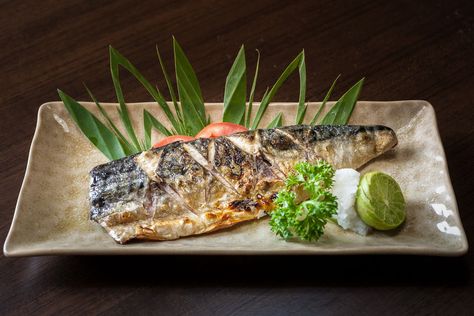 Japanese Mackerel Recipe, Saba Fish Recipe, Mackerel Recipe, Grilled Mackerel, Mackerel Recipes, Japanese Restaurant, Asian Cooking, Seafood Dishes, Fish And Seafood