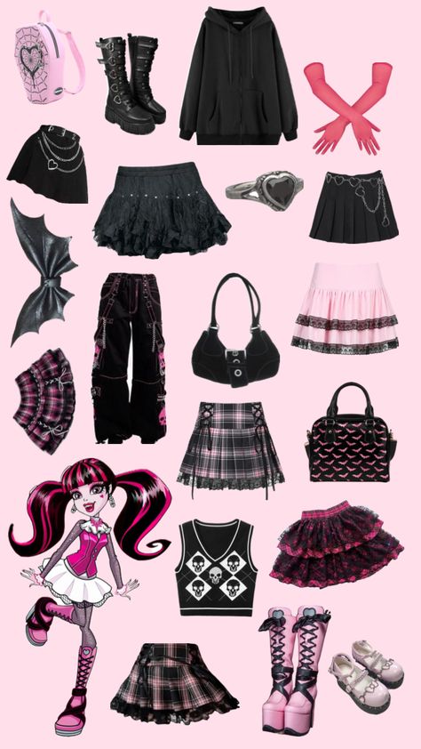 #outfitinspo #draculaura #draculauramonsterhigh #ifshewasrealshewouldwear Draculaura Halloween Costume, Draculaura Halloween, Dracula Halloween Costume, Draculaura Aesthetic Outfit, Emo Outfits For Girls, Monster High Halloween Costumes, Monster High Halloween, Monster High Cosplay, Goth Outfit Inspo