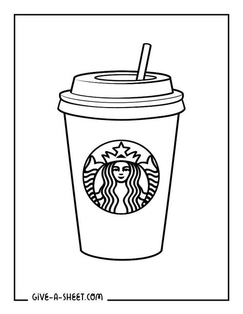 How To Draw Starbucks Cup, Starbucks Cup Drawing Doodles, Drawing To Print And Color, Coffee Cup Coloring Pages, Starbucks Coloring Pages, Blank Drawings To Color, Starbucks Coffee Drawing, Starbucks Drink Drawing, Starbucks Tattoo