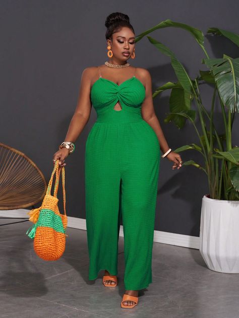 SHEIN Slayr Holiday Leisure Solid Color Strapless Twist Detail Textured Jumpsuit For Plus Size Women | SHEIN USA Jumpsuit For Plus Size Women, Jumpsuit For Plus Size, Textured Jumpsuit, Jamaica Outfits, Nigerian Dress, Plus Size Baddie Outfits, Plus Size Jumpsuit, Fashion Board