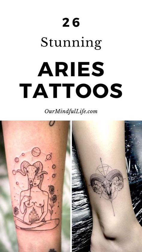 26 Gorgeous Aries Tattoos That Are Fiery AF- OurMIndfulLife.com / Aries is passionate, fiery and fearless. Here are a list of Aries zodiac tattoos that match the Aries personality traits. Explore more meaningful and unique astrology tattoos, Aries sign tattoos, cute tattoos in the post. Women Aries Tattoo, Fire Zodiac Tattoo, Aries Matching Tattoos, Zodiac Sleeve Tattoos For Women, Floral Aries Tattoo, Aries Queen Tattoo, Aries Tatoos Woman, Matching Aries Tattoos, Aries Tattoo Designs For Women