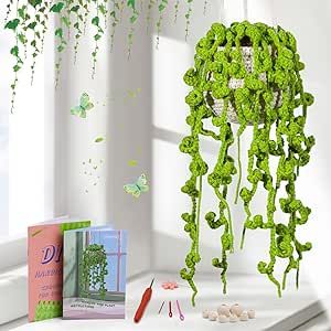 Mnuizu Crochet Kit for Beginners, Hanging Potted Plants Crochet Kit, Crochet Starter Kit with Step-by-Step Instructions and Video Tutorials, DIY Knitting Kit for Adults, Easy Starter Gifts Gift Ideas Crochet, Kit Gift Ideas, Hanging Basket Crochet, Plants Crochet, Hanging Potted Plants, Plant Cartoon, Basket Crochet, Hanging Vines, Crochet Humor