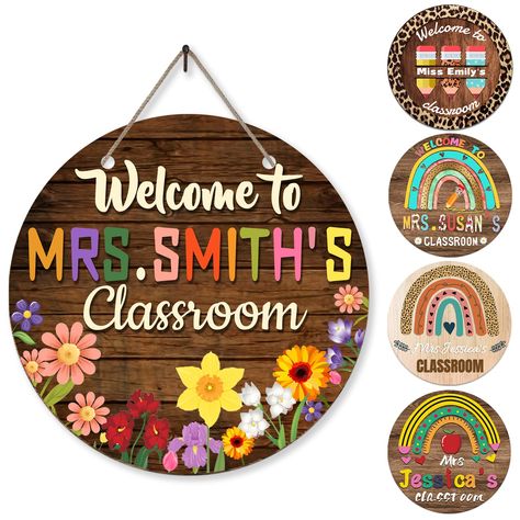 PRICES MAY VARY. Teacher Signs: Choose the unique teacher wreath designs you want, Click "Customize Now", and Input your teacher's name or text. Size: Circle Diameter: 9.84 inch, Thickness:0.12 inch. Package included: 1 x Wooden Door Sign and 1 x Rustic Jute Rope, easy hanging. Great Decorate for preschool, kindergarten, grade school, middle school, or high school classroom, door and wall decorations. Material: Our wood sign is made of natural wood, durable, and lightweight. The patterns of our Teacher Door Wreaths, Door Name Tags, Classroom Welcome Sign, Sign For Classroom, Teacher Welcome Signs, Classroom Wreath, Teacher Door Sign, Teacher Door Hanger, Teacher Wreaths