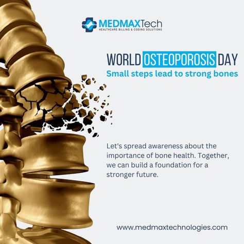 #WorldOsteoporosisDay #osteoporosis #osteoprosisday #medical #medicalbillingandcoding  #MedmaxTechnologies #medicalbilling #medicalcoding #medicalcodingandbilling #USAToday World Osteoporosis Day, Billing And Coding, Join Hands, Strong Bones, Small Steps, Bone Health, Bones, Health Care, Foundation