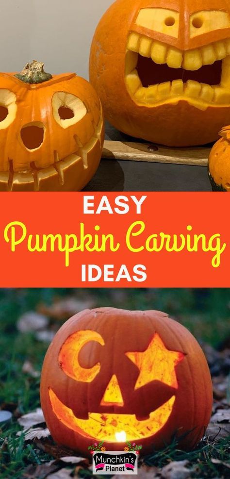 How to carve a pumpkin for Halloween. Here you’ll find simple and easy tutorial to make classic jack-o'-lantern design pattern step by step. Creative ideas for pumpkin carving in this simple guide. #pumpkincarving #jackolantern #halloweendecoration Hungry Pumpkin, Pumpkin Carving Ideas Easy, Unique Pumpkin Carving Ideas, Monster Faces, Simple Paint, Carving Templates, Creative Pumpkin Carving, Amazing Pumpkin Carving, Easy Pumpkin Carving