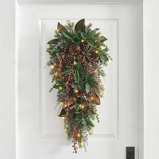 Christmas & Holiday Decorations | Grandin Road Christmas Stair Swags, Christmas Door Decorating Contest Office, Homestead Christmas, Christmas Door Decorating, Christmas Door Swag, Wall Hanging Christmas Tree, Christmas Doors, Christmas Urns, Christmas Door Decorating Contest