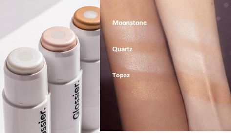 Glossier Highlighter Stick, Haloscope Glossier, Glossier Highlighter, Natrual Nails, Glossier Haloscope, Highlighter Swatches, Face Highlighter, Modern Mystic, Stick Highlighter