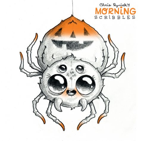 Chris Ryniak - Morning Scribbles Nr. 842: Arachno-Lantern Morning Scribbles, Chris Ryniak, Cute Halloween Drawings, Cute Monsters Drawings, Spider Drawing, Monster Drawing, Halloween Tattoo, Halloween Drawings, Arte Sketchbook