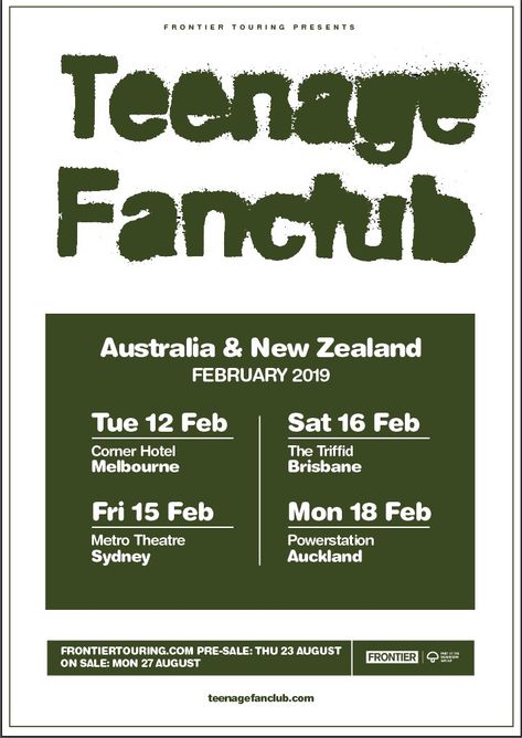 Teenage Fanclub, 2019 Teenage Fanclub, Gig Posters, Brisbane, Melbourne, Music