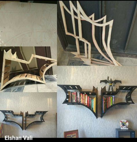 Batman Bookshelf, Batman Shelf, Batman Bedroom, Bookshelf For Kids, Ideas Cuarto, Diy Bookshelf, Diy Wooden Projects, Bookshelves Kids, Bookshelves Diy