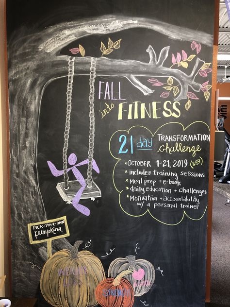 Anytime Fitness Healthy Chalkboard Art, Pilates Chalkboard Art, Garage Gym Chalkboard Wall, Thanksgiving Gym Chalkboard, Gym Chalkboard Ideas, Anytime Fitness Chalkboard, Fall Chalkboard Art, Saturday Workout, Club Pilates