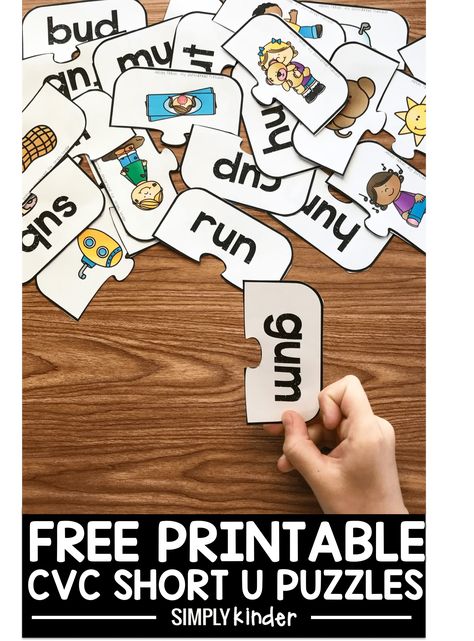 Free Printable CVC Short U Puzzles - Simply Kinder Cvc Word Activities Free, Cvc Phonics, Reading Support, Phonics Ideas, Remedial Reading, Cvc Activities, Cvc Words Kindergarten, Cvc Word Activities, Sped Classroom