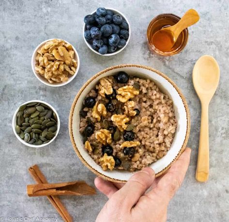 Buckwheat Kasha Porridge, Blueberry & Walnut - Holistic Chef Academy Kasha Porridge, Holistic Meals, Energizing Breakfast, Walnut Butter, Seed Recipes, Buckwheat Groats, Gf Breakfast, Sports Food, Anti Oxidants