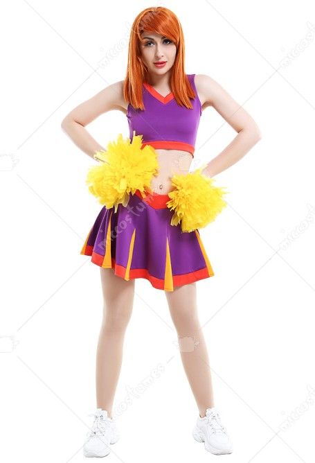 Grunge Outfits Dresses, Anime Cheerleader, Top And Skirt Outfit, Kim Possible Cosplay, Halloween Purple, Cheerleader Costume, Orange Crop Top, Cheer Outfits, Kim Possible