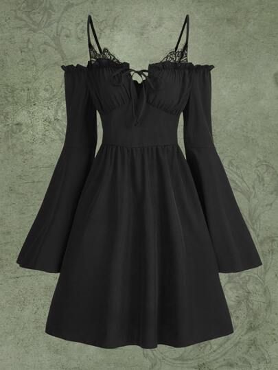 Search Fairycore | SHEIN USA Black Halloween Dresses, Cool Black Dress, Cute Black Dresses, Cheap Black Dress, Vestiti Edgy, Black Halloween Dress, Cute Black Dress, Tie Front Dress, Prom Dress Inspiration