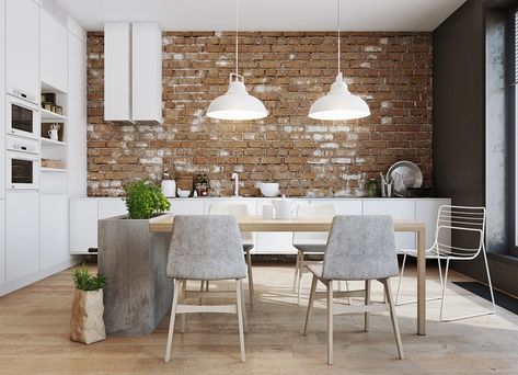 10 cool hipster kitchens White Exposed Brick, Hipster Kitchen, Dapur Rustic, Design Interior Modern, Hipster Home Decor, Hipster Home, Model Dapur, Dining Room Industrial, Loft Interior Design