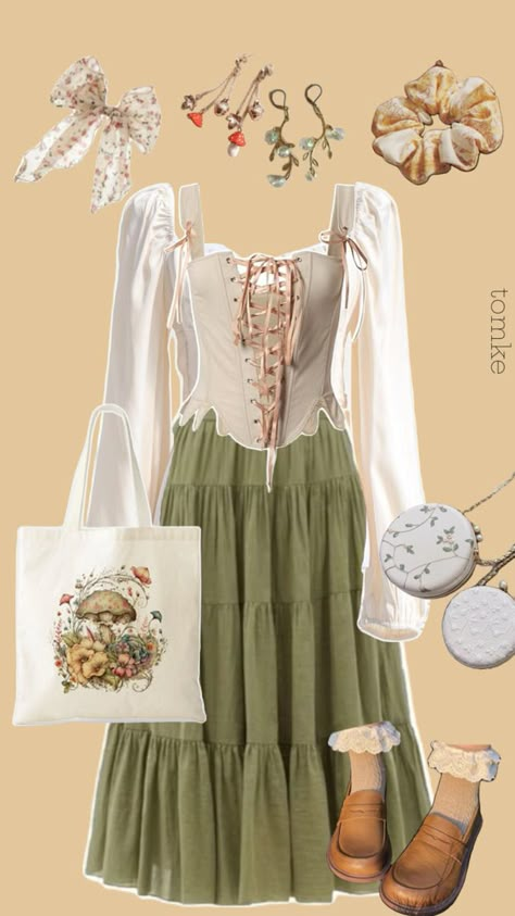 Academia Collage, Faerie Clothes, Faire Outfit, Church Outfit Ideas, Celtic Fashion, Kawaii Cottagecore, Ren Faire Outfits, Modest Girly Outfits, Cottagecore Outfit