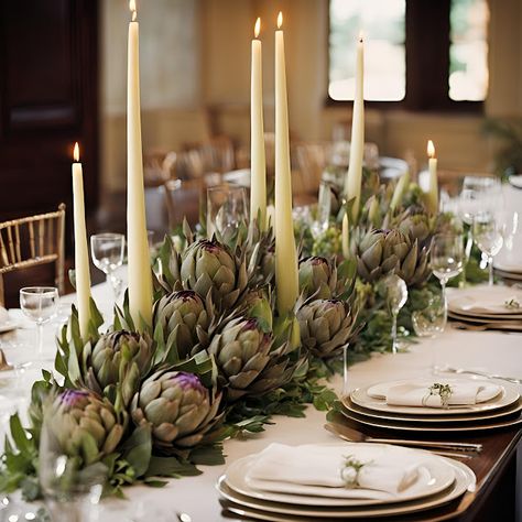 DIY Wedding Centerpiece Ideas: Add a Touch of Green to Your Big Day: Artichoke Table Decor, Artichoke Wedding Decor, Artichoke Wedding, Diy Wedding Centerpiece, Wedding Reception Centerpiece, Wedding Centerpiece Ideas, Wedding Hacks, Eco Friendly Diy, Green Diy