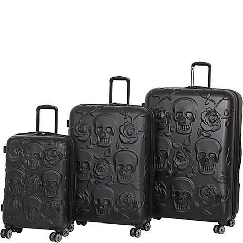 3 Piece Luggage Set, Spinner Luggage Sets, Spinner Luggage, Perfect Handbag, Skulls And Roses, Skull Decor, Luggage Cover, Black Skulls, Luggage Sets