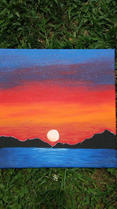 Sunset Painting Easy, Acrylic Painting For Kids, Colorful Canvas Paintings, Dolphin Painting, Cute Easy Paintings, Sunset Canvas Painting, Disney Canvas Art, Circle Canvas, Landscape Painting Tutorial